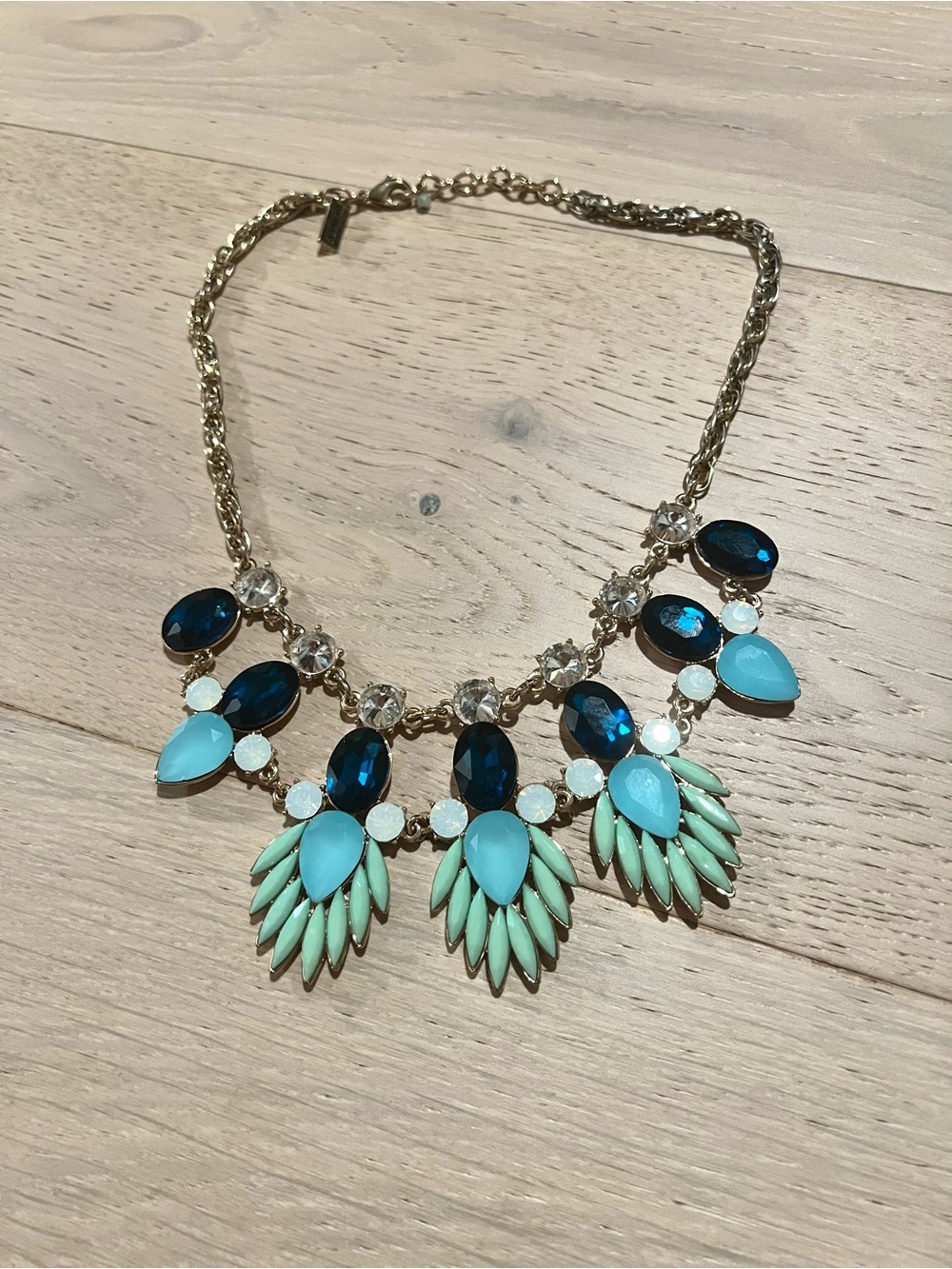 The Limited Gold-Tone Necklace with Teal, Dark Blue and Mint Stones